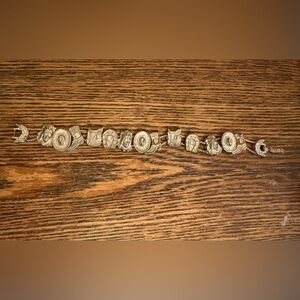 VTG BELLISIMA silver Tone Slide Charm Bracelet Western Cowboy Boot Rhinestone 7”